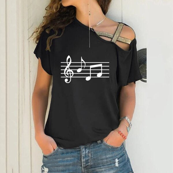 Music Notes Cross Bandage T-Shirt