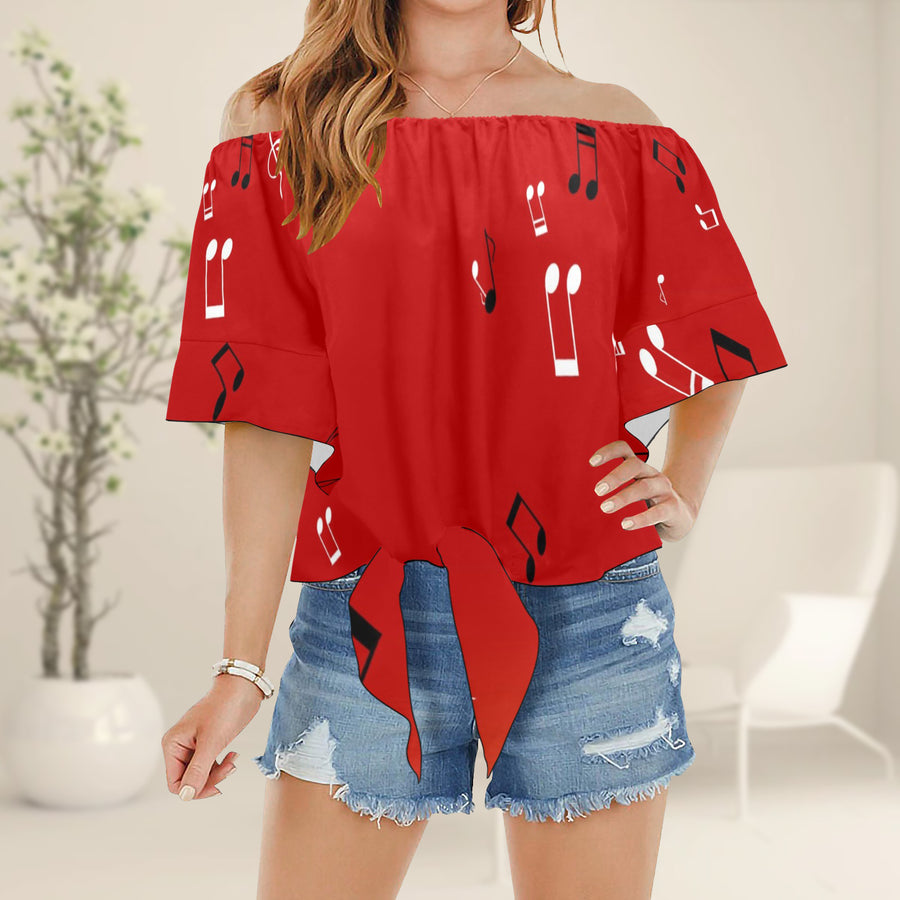 Music Notes Red Blouse Top