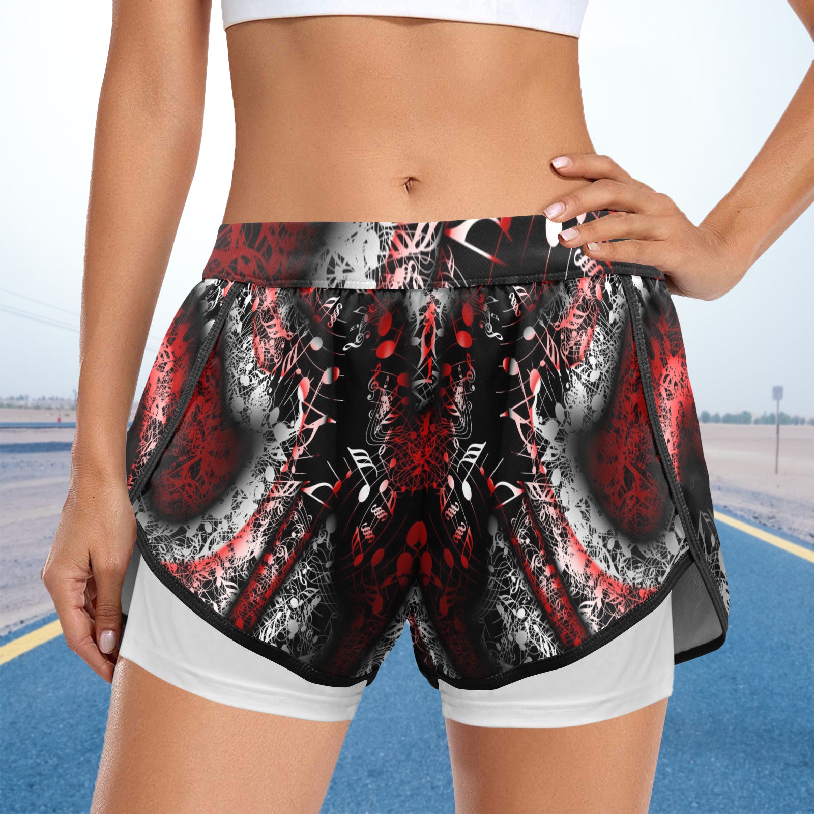 Musical Red Abstract Sports Shorts