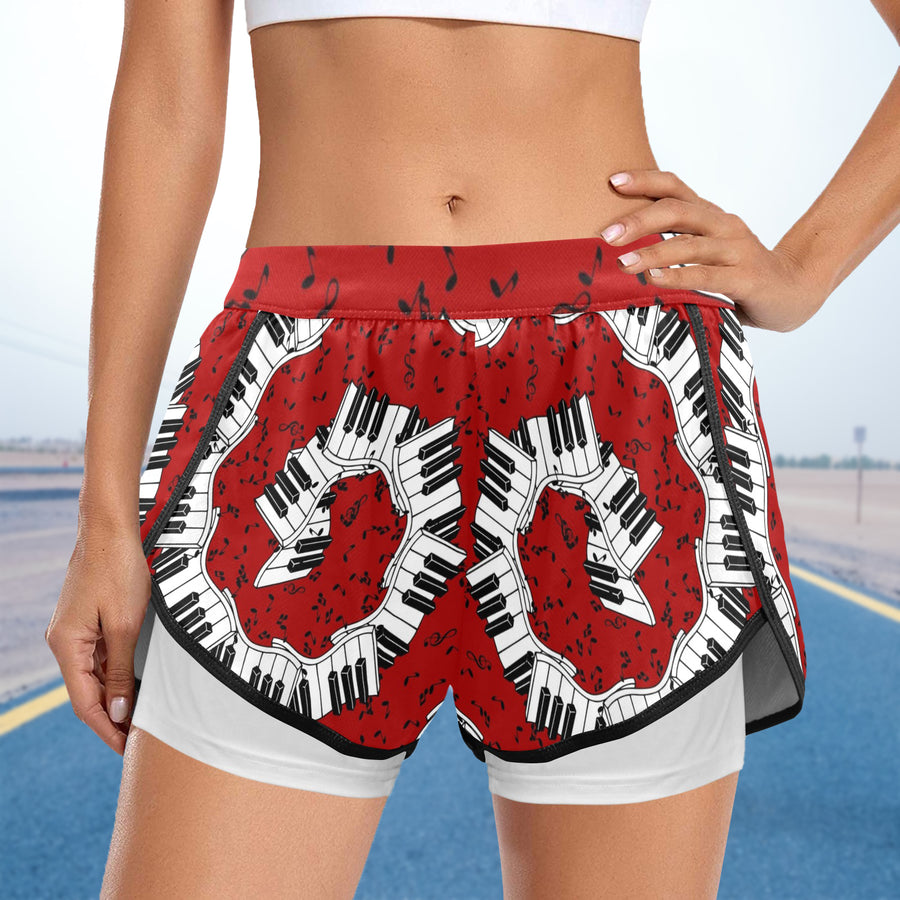 Music Piano Red Sports Shorts