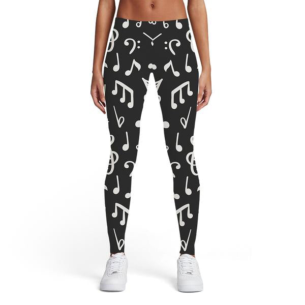 Music Notes Black Leggings