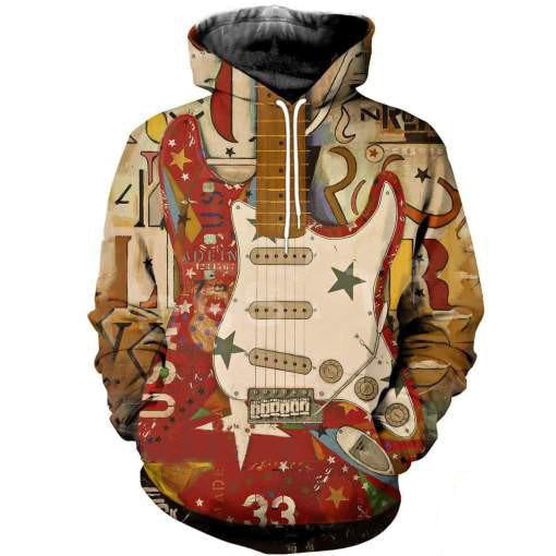 Music Guitar Print Hoodie/Sweatshirt