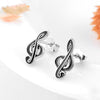 Silver Black Treble Clef Earrings