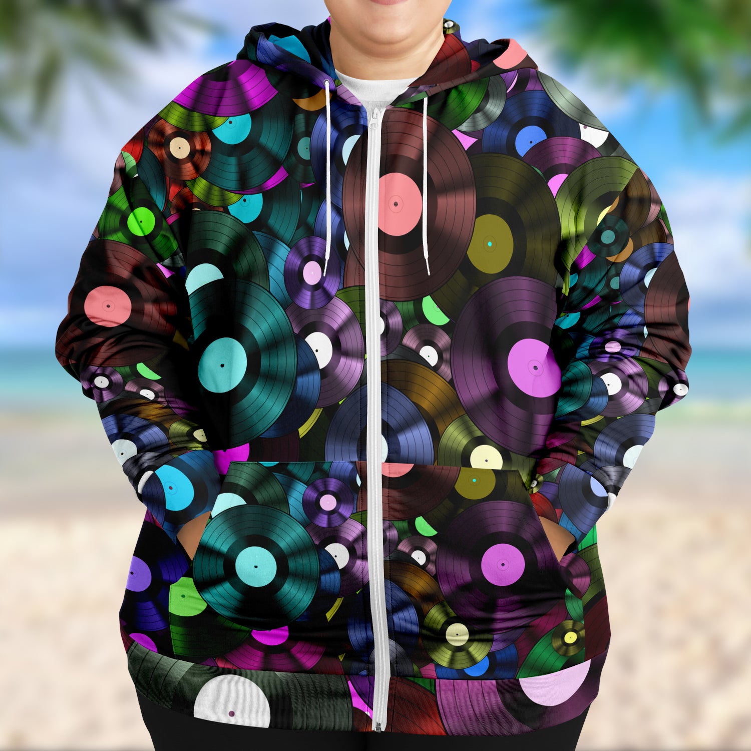 Colorful Vinyl Plus-Size Zip Hoodie - Artistic Pod