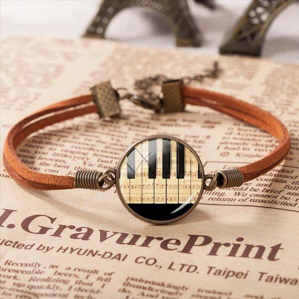 Music Art Round Glass Bracelet