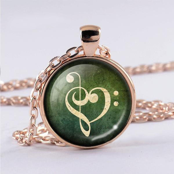 Vintage Music Note Heart Necklace