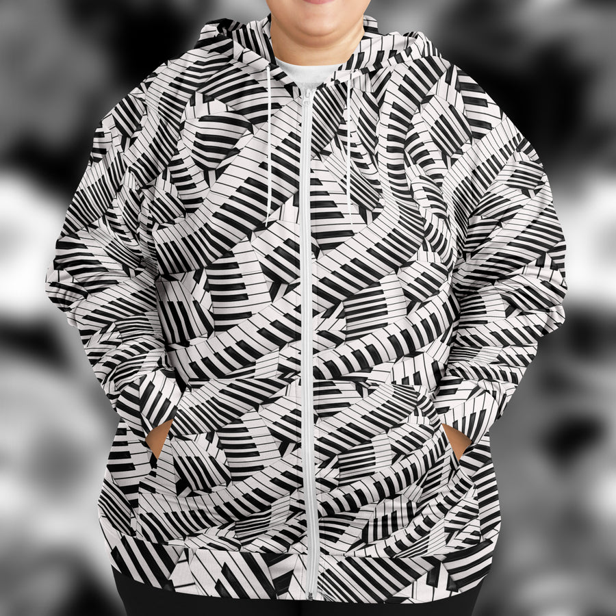 Piano Keys Wave Plus-Size Zip Hoodie