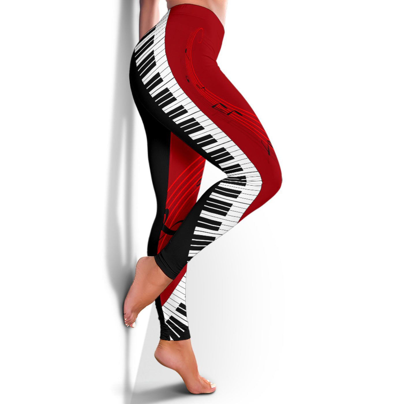 Piano Keys Red And Black Leggings