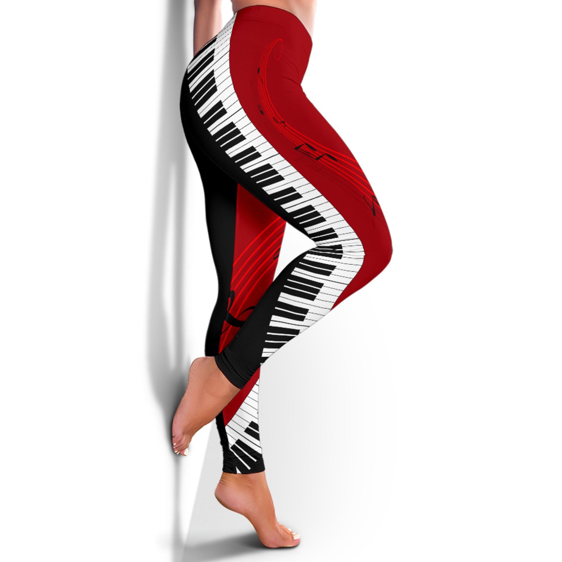 Piano Keys Red And Black Leggings
