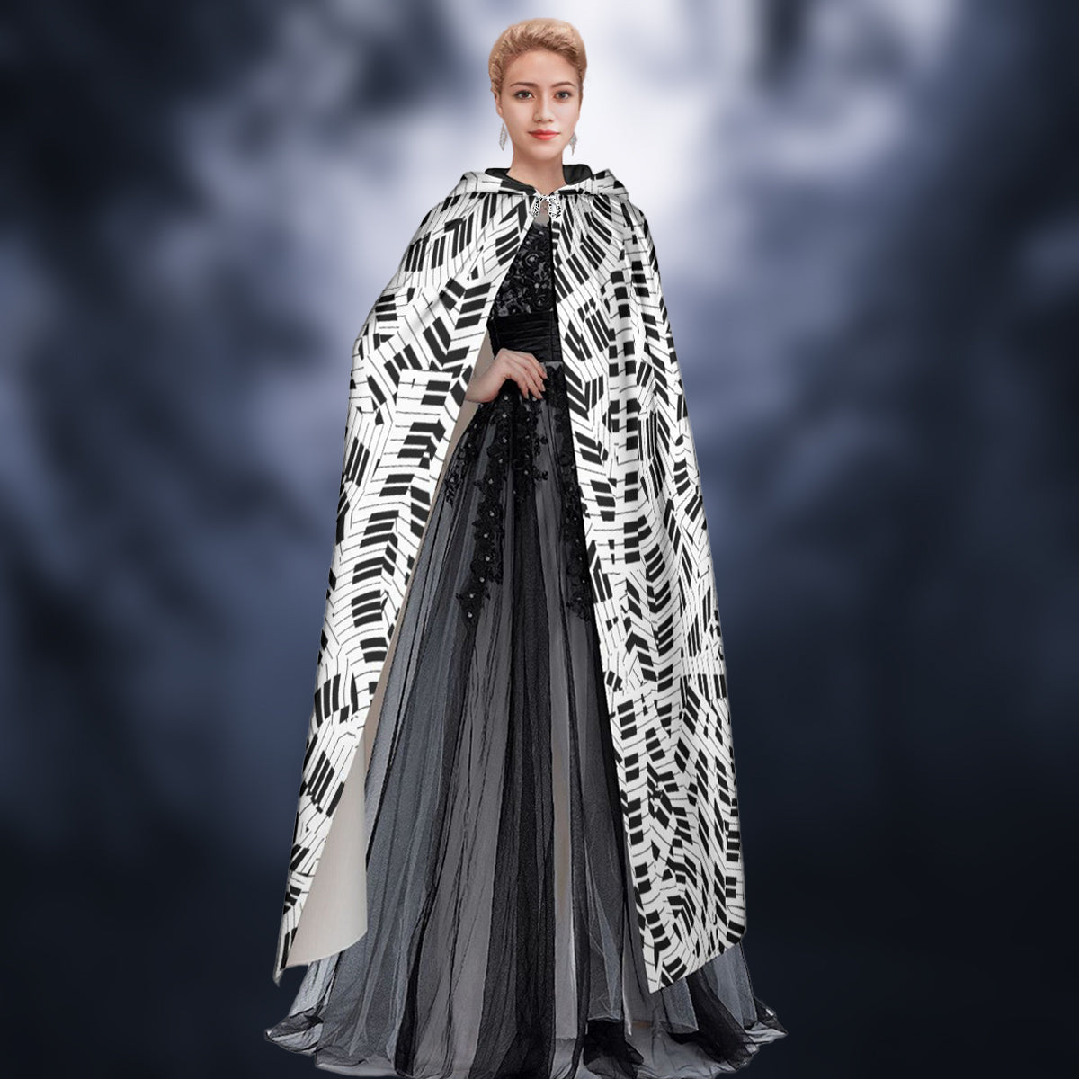 Piano Keys Hooded Cloak