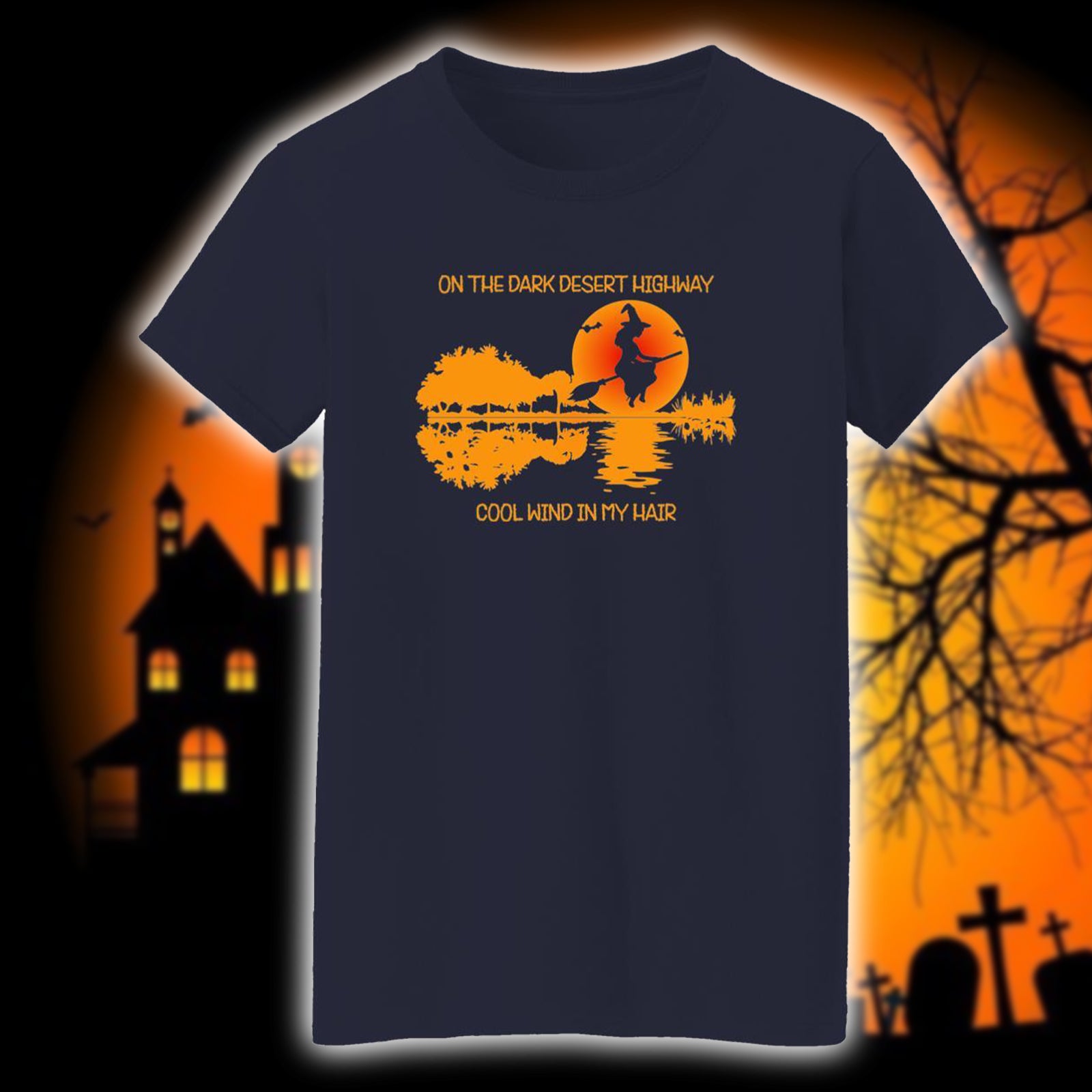 Guitar Shape Witch Flying T-Shirt