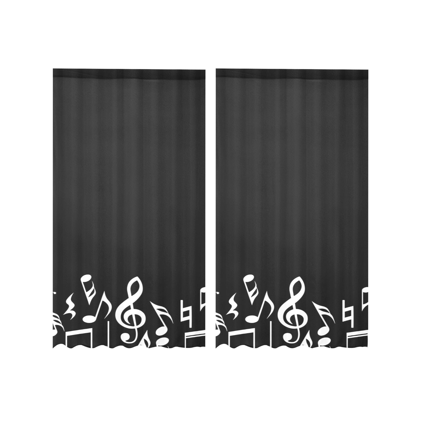 White Music Notes Gauze Curtain 28"x63" (Two Pieces)