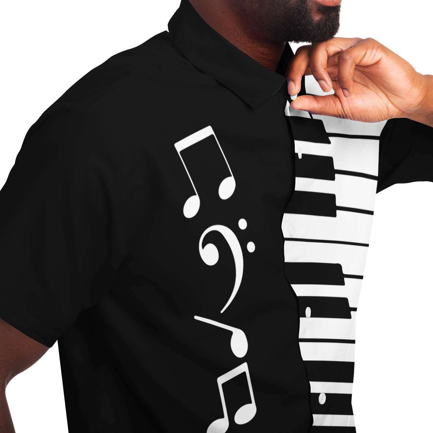 Piano Music Notes Black Short Sleeve