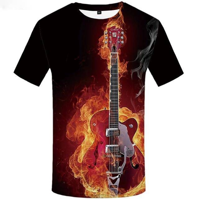 Fire Flame Guitar T-shirt - Fire Guitar / S - { shop_name }} - Review