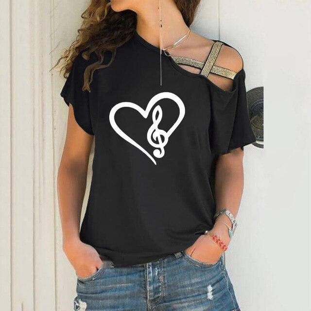 Treble Clef in Heart Cross Bandage T-shirt