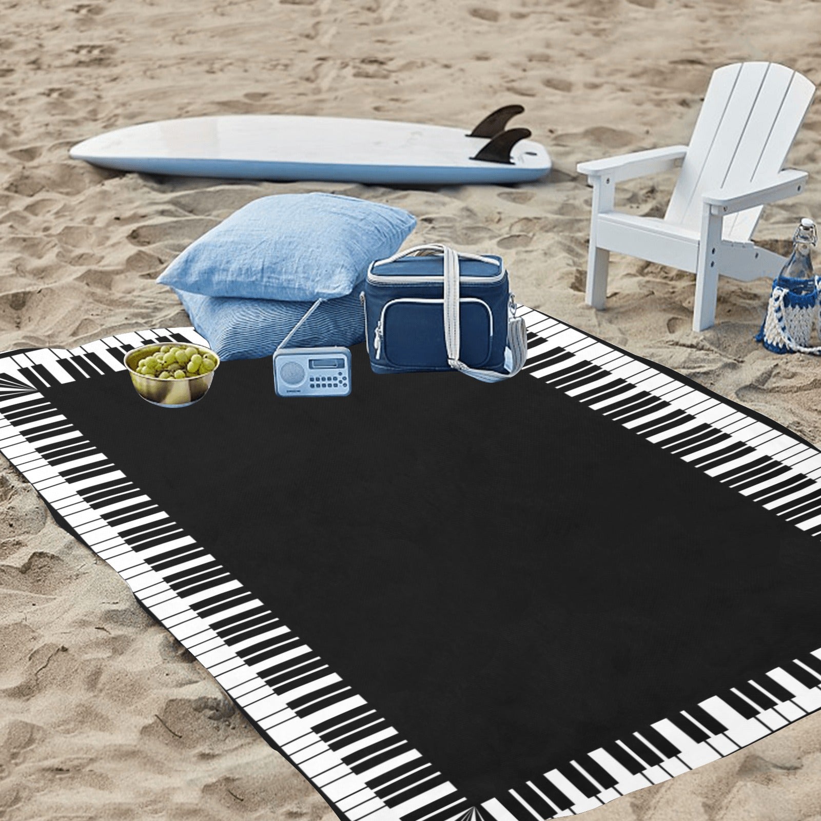 Piano Keys Black Waterproof Picnic Mat