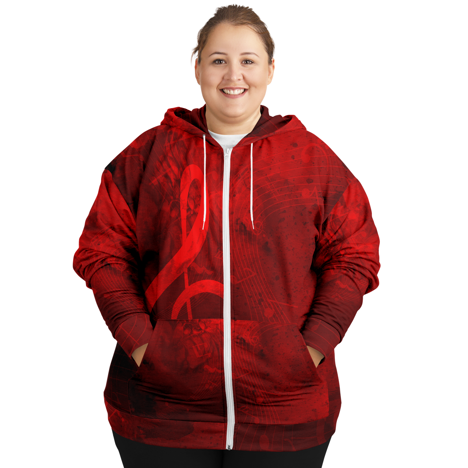 Treble Clef Music Red Zip Hoodie