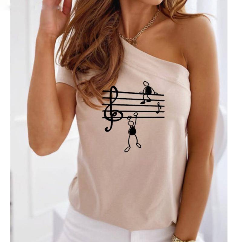 Music One Side Off-Shoulder T-shirt
