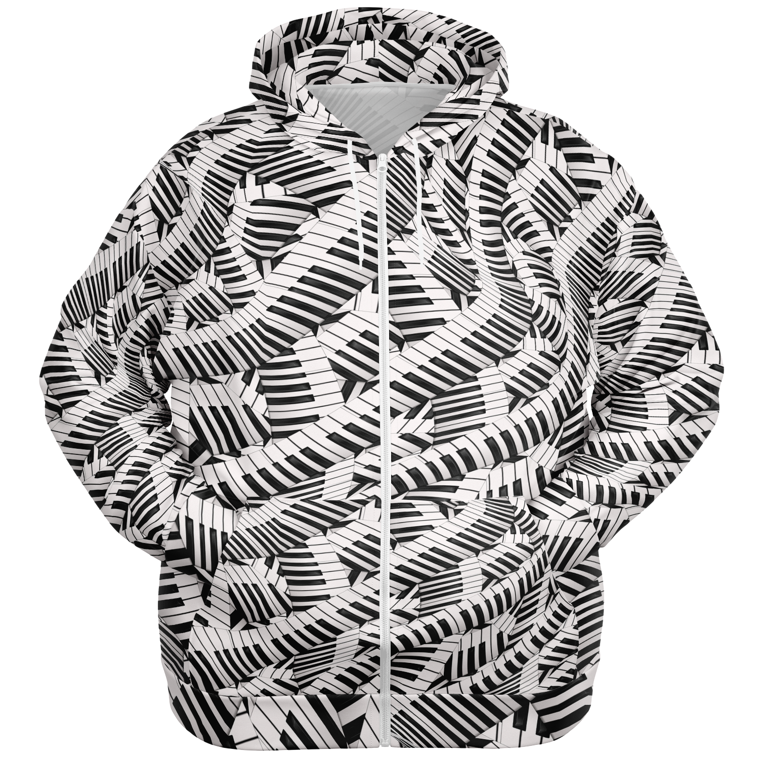 Piano Keys Wave Plus-Size Zip Hoodie