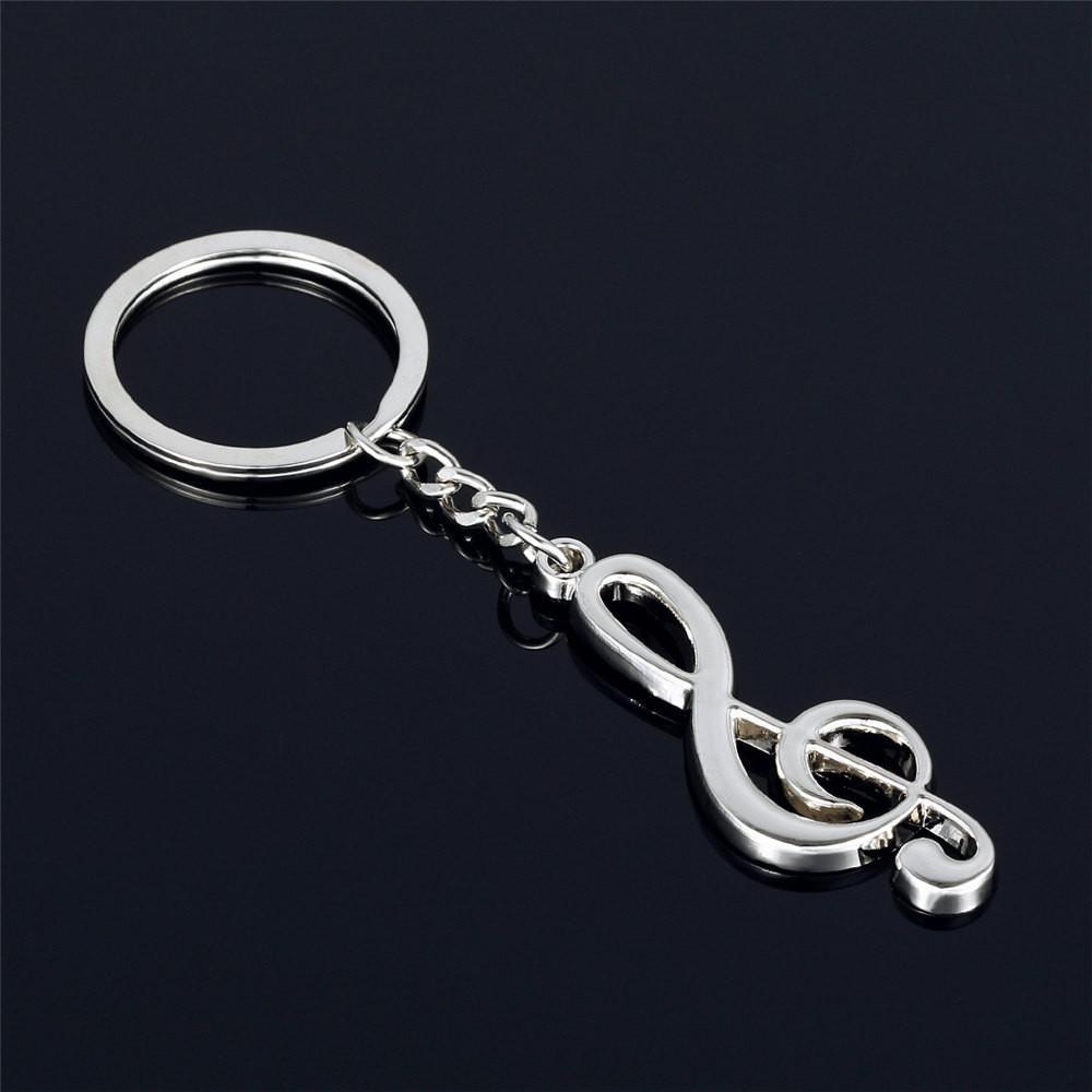 New Key Chain Ring Silver Plated Musical Note