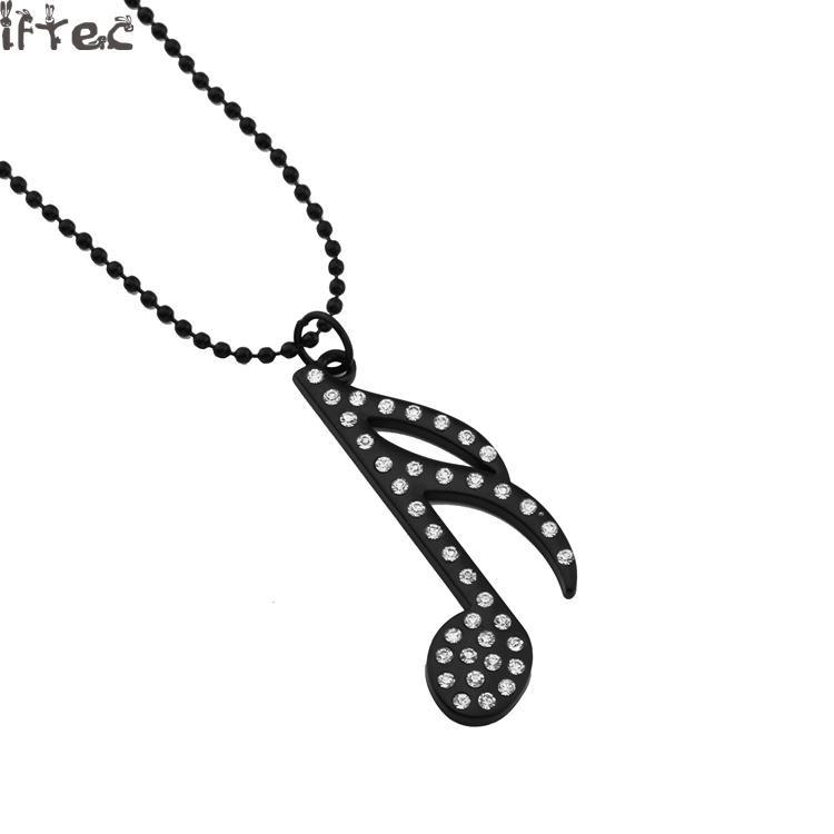 Silver/black Tone Music Notes Crystal Pendant