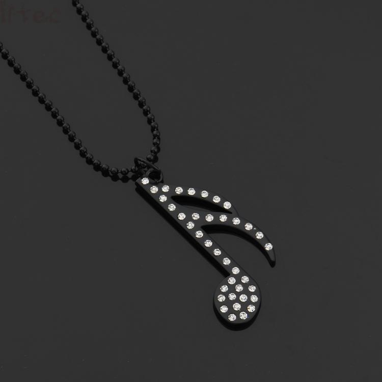 Silver/black Tone Music Notes Crystal Pendant