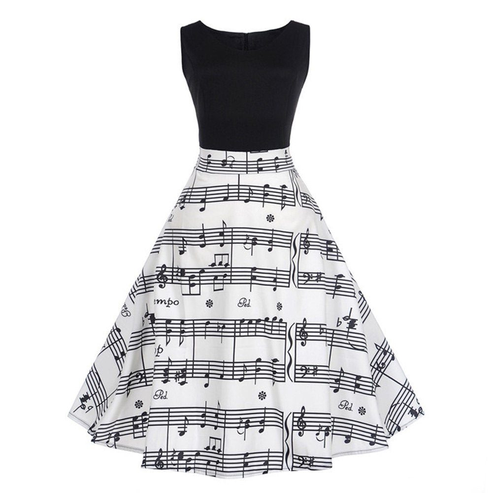 Retro Music Note Casual Dress