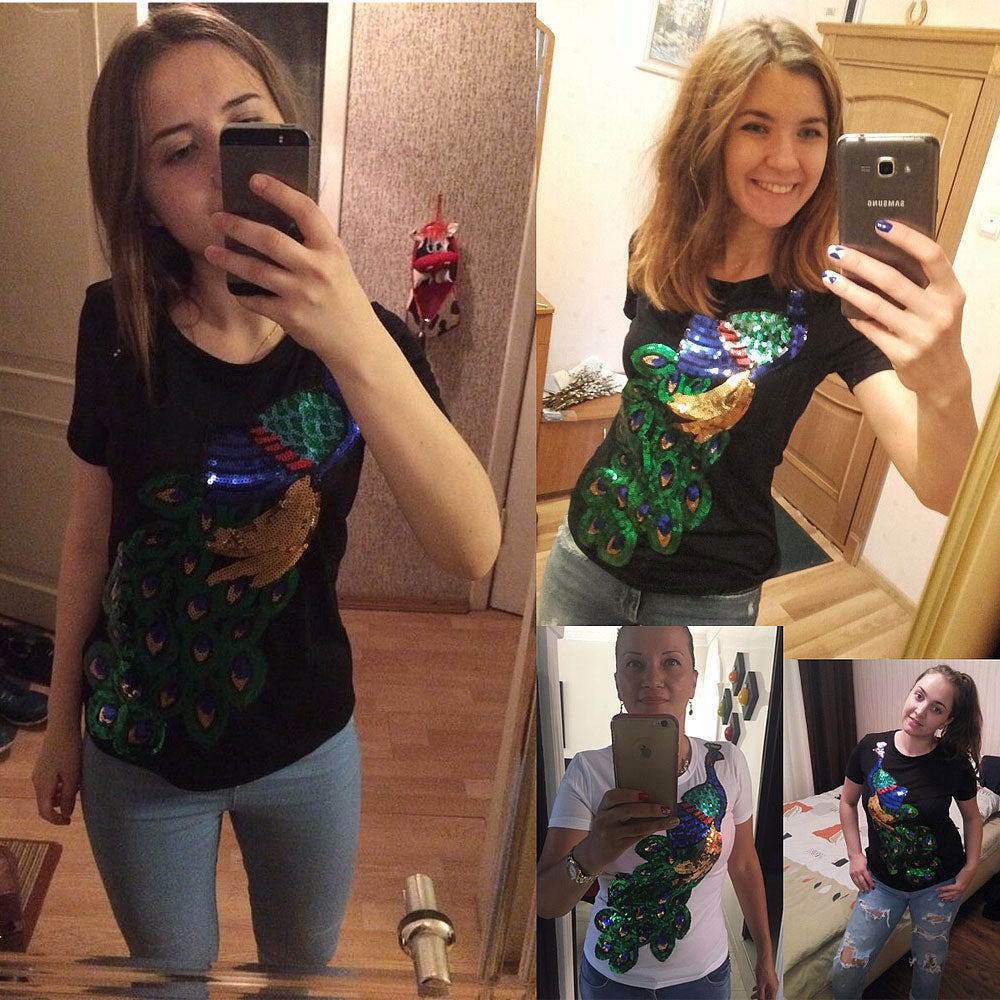 Peacock Sequins T-Shirt