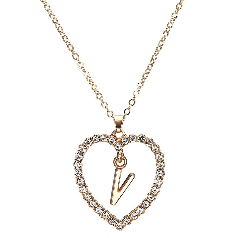Rhinestone Initial Letter Alphabet Heart Necklace
