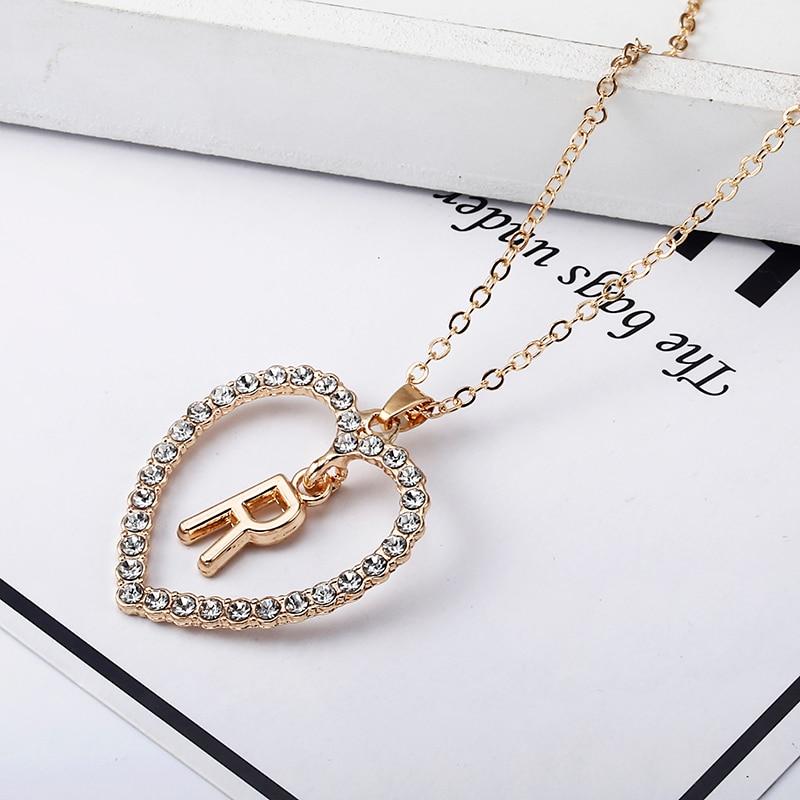 Rhinestone Initial Letter Alphabet Heart Necklace