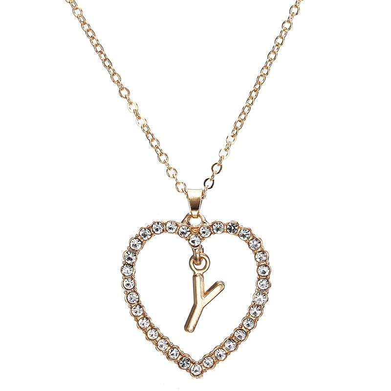 Rhinestone Initial Letter Alphabet Heart Necklace