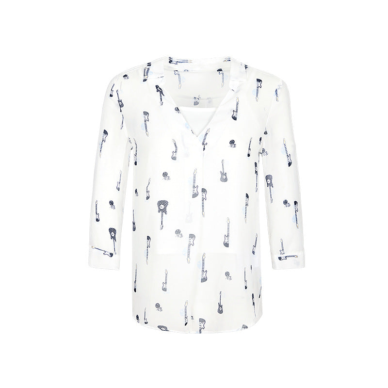 Floral Guitar Chiffon Blouse