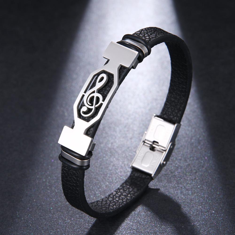 Free - Silver Treble Clef Leather Bracelet