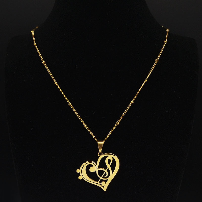 Treble & Bass Clef Heart Necklace