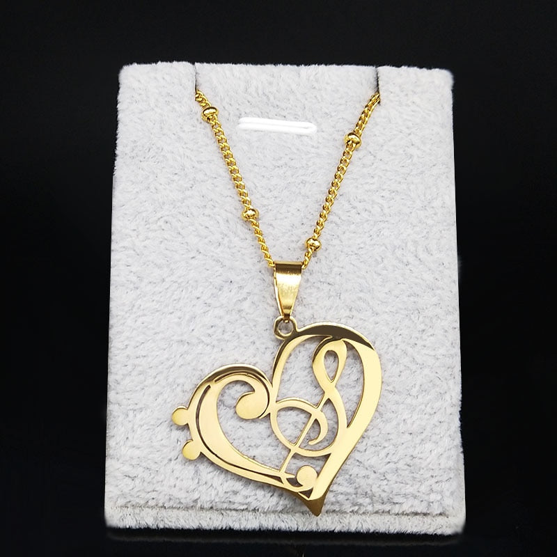Treble & Bass Clef Heart Necklace