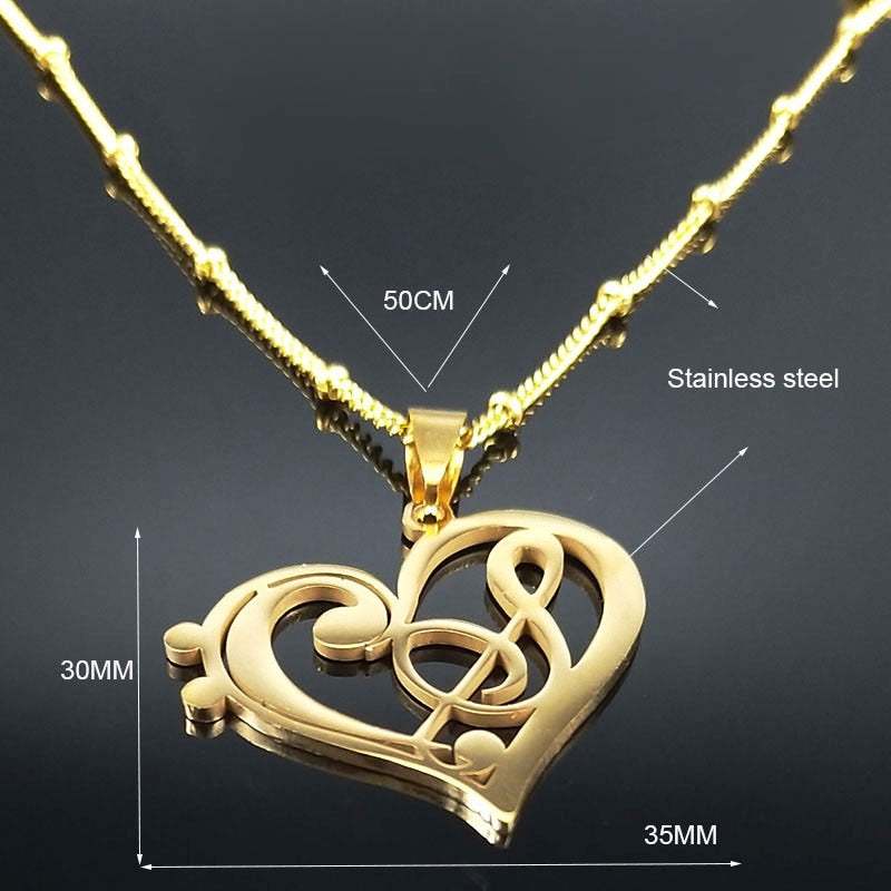 Treble & Bass Clef Heart Necklace