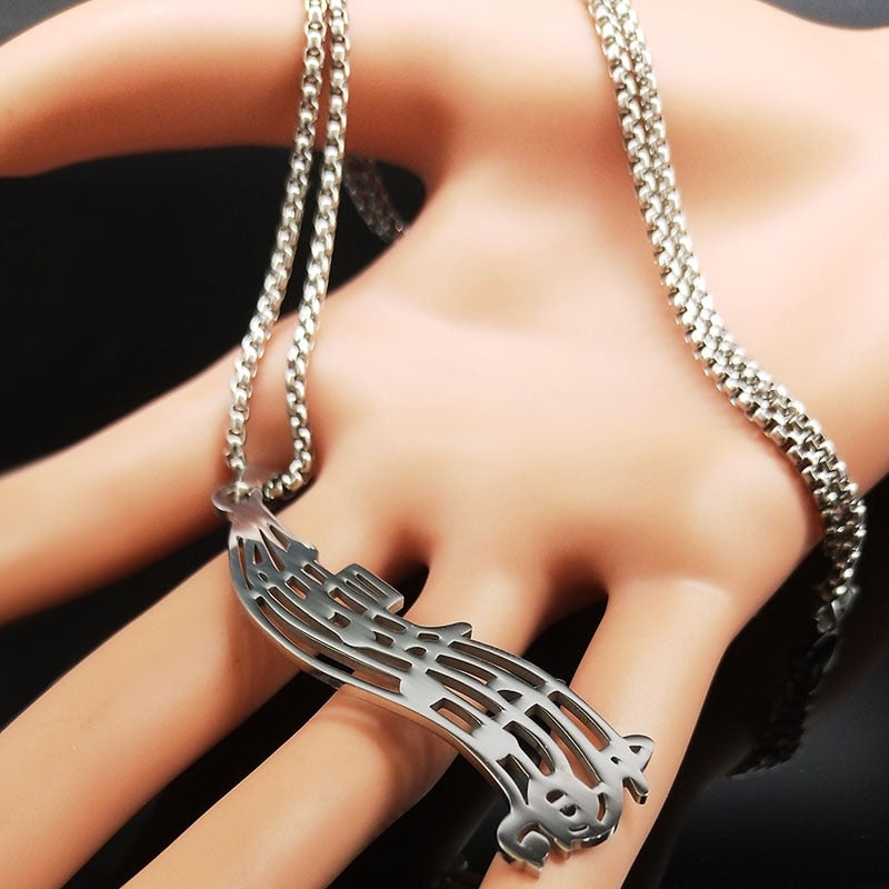 Silver Music Notes Pendant Necklace