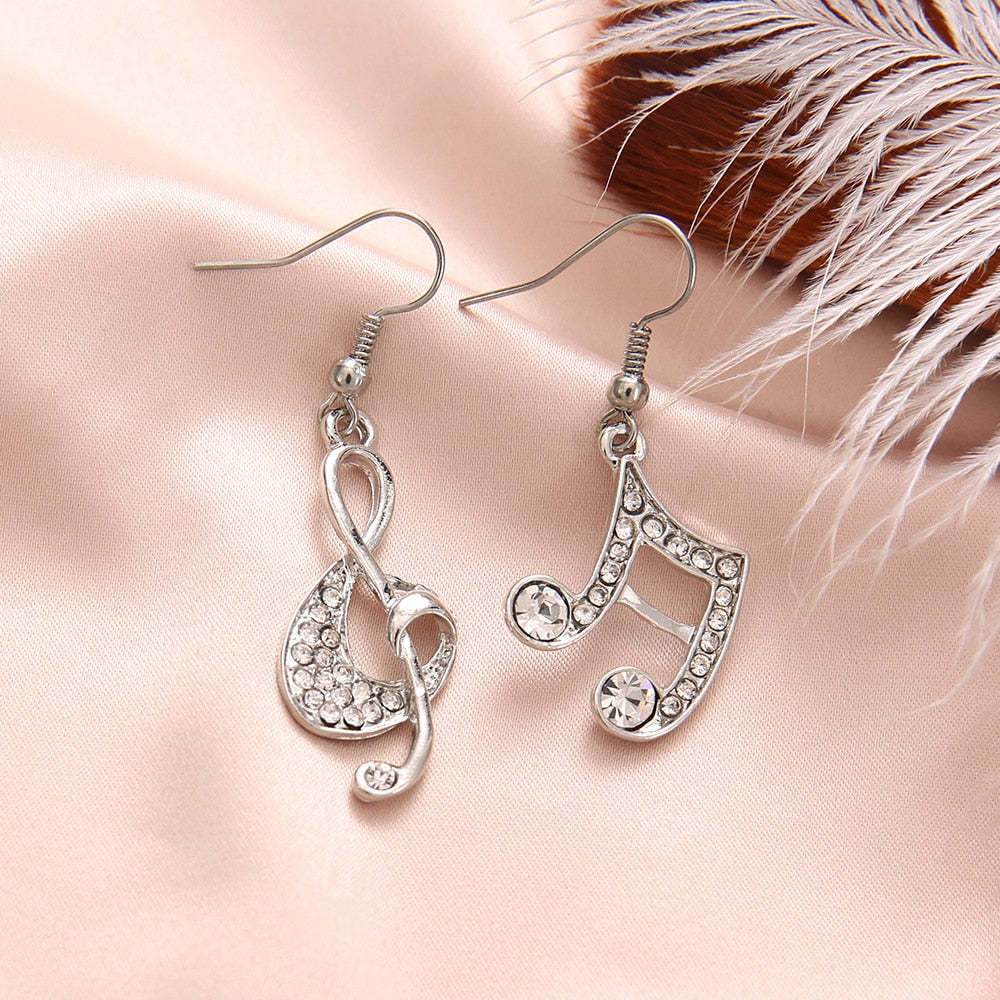 Crystal Music Notes Dangle Earrings