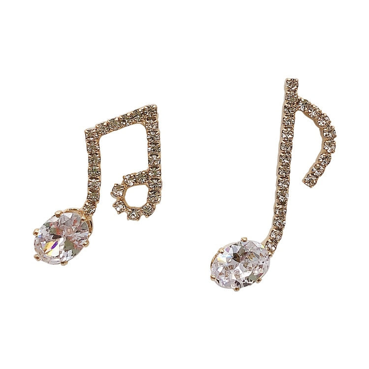 Crystal Asymmetric Music Notes Earrings