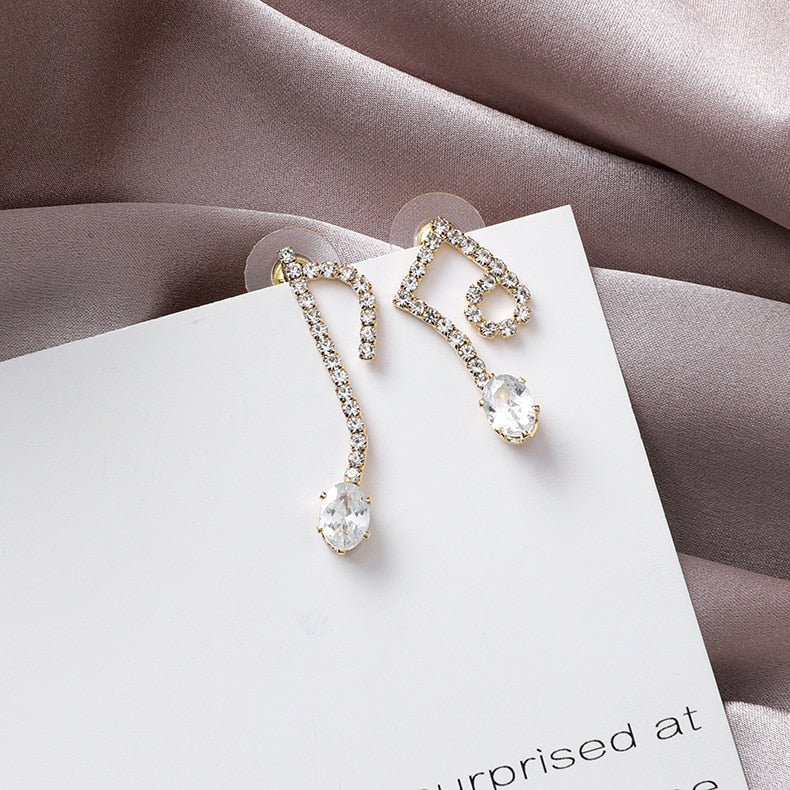 Crystal Asymmetric Music Notes Earrings