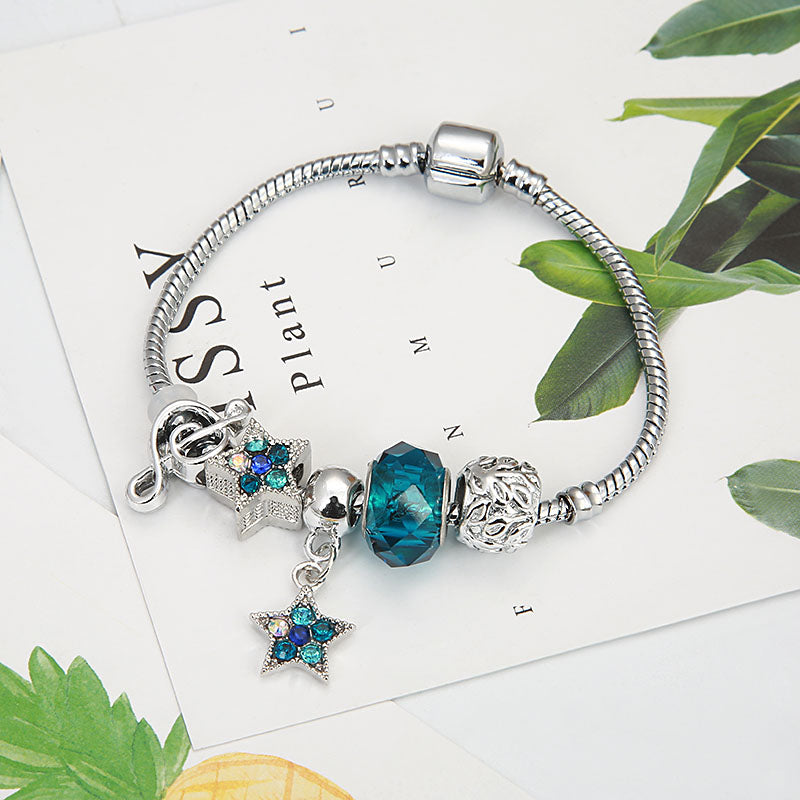Music Notes Blue Star Charm Bracelet