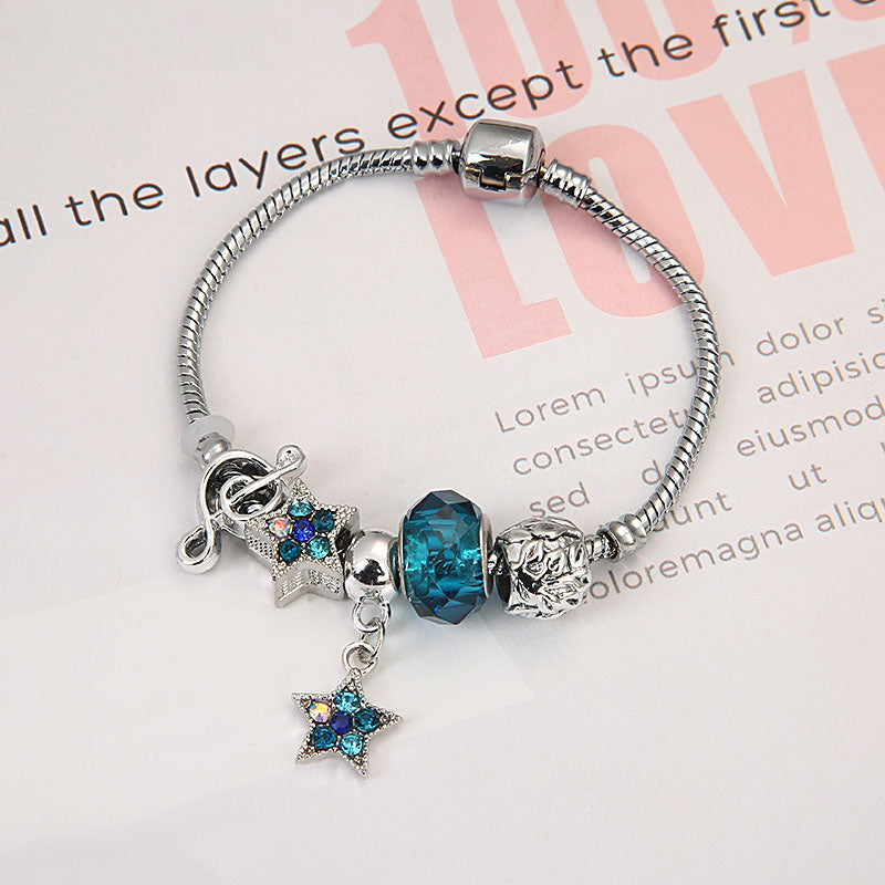 Music Notes Blue Star Charm Bracelet