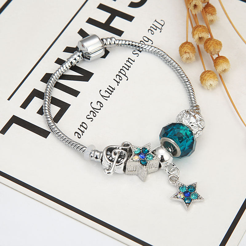 Music Notes Blue Star Charm Bracelet