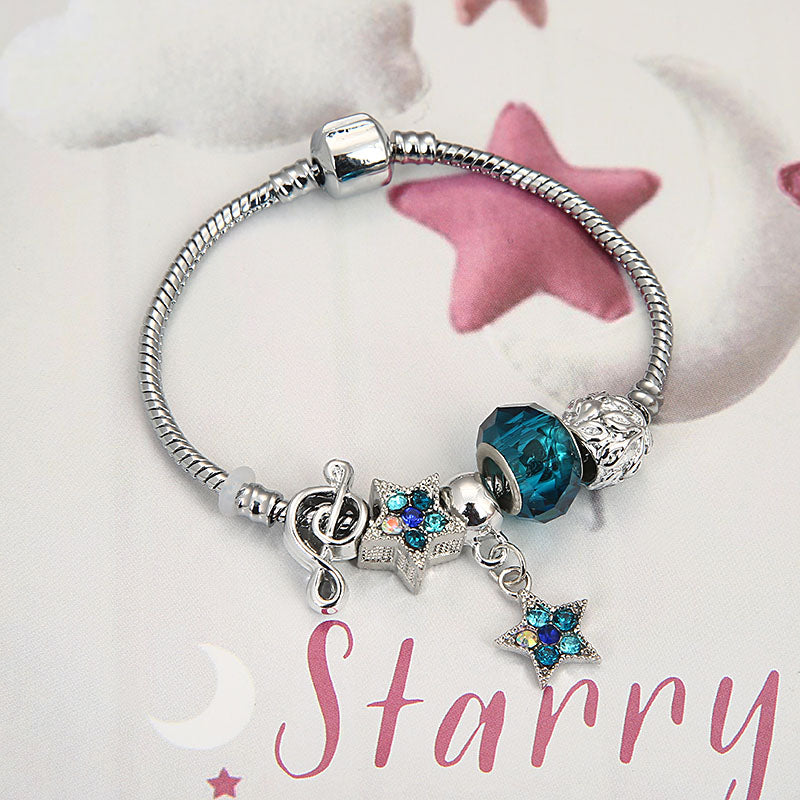 Music Notes Blue Star Charm Bracelet