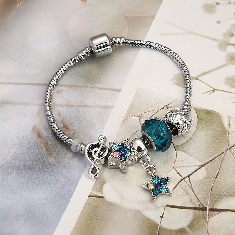 Music Notes Blue Star Charm Bracelet