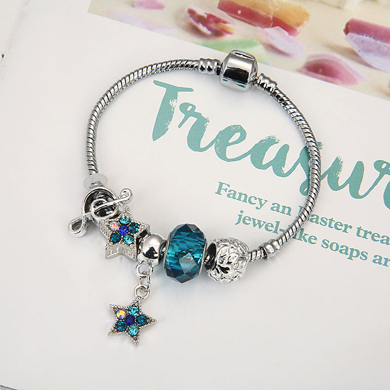 Music Notes Blue Star Charm Bracelet