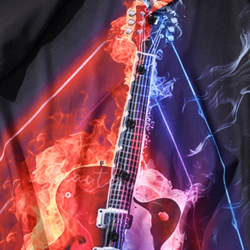 Fire Flame Guitar Print Shirt - { shop_name }} - Review