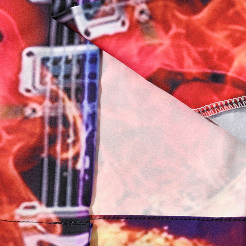 Fire Flame Guitar Print Shirt - { shop_name }} - Review