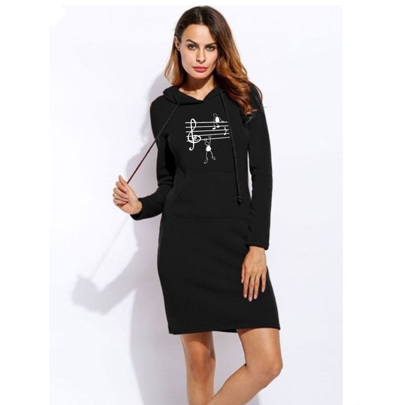 Music Notes Print Hooded Dress