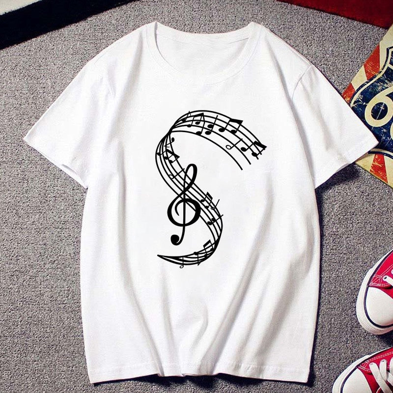 Music Notes Print White T-shirt